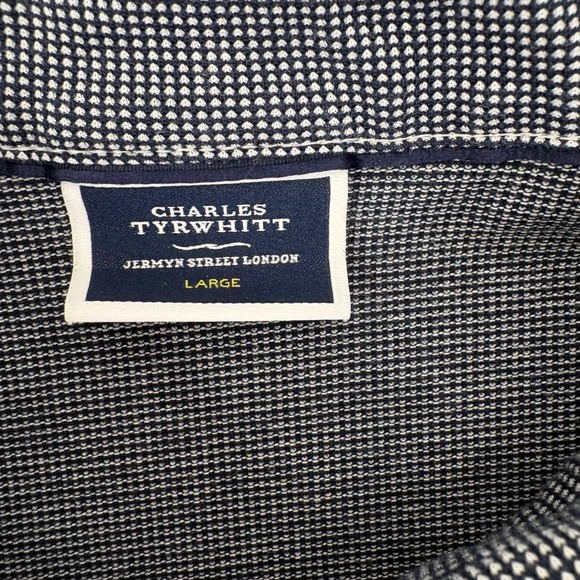 Charles Tyrwhitt Mens S/S Navy Blue White Micro Check Button Collar Polo Shirt L - Picture 5 of 8